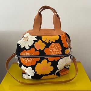 Marimekko Floral Print Canvas and Leather Overnight Bag